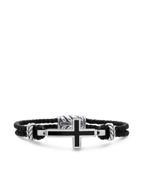 David Yurman pulsera Exotic Stone Cross en plata de ley y cuero de 3mm