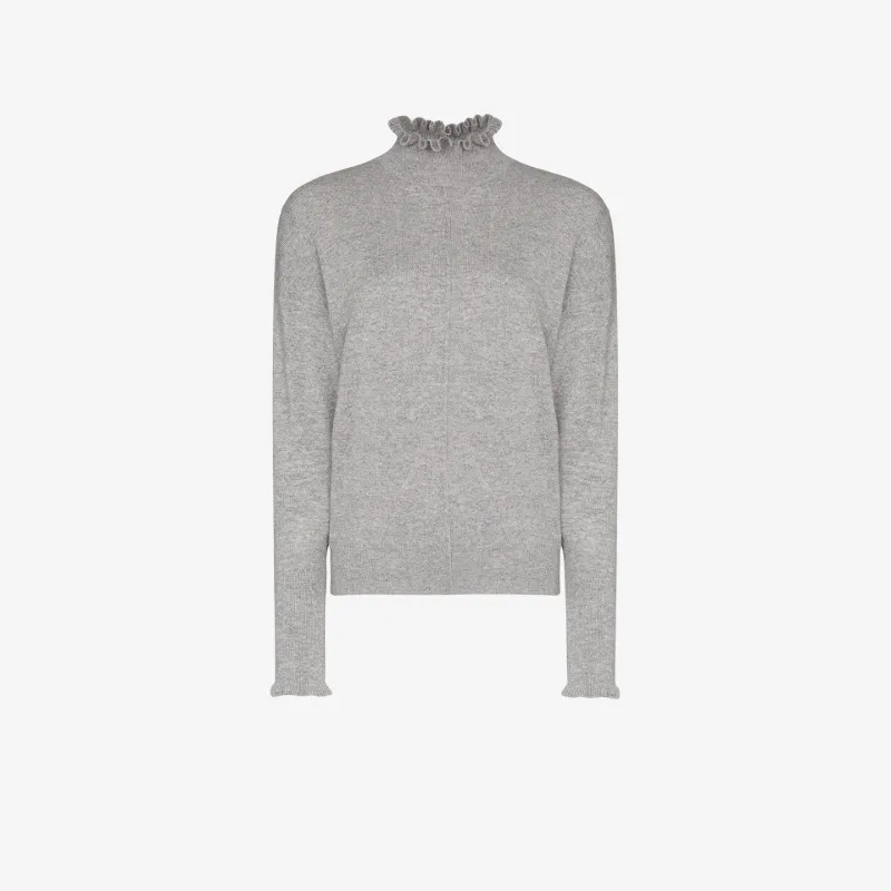 Chloé Womens Grey Cashmere Ruffle Detail Sweater