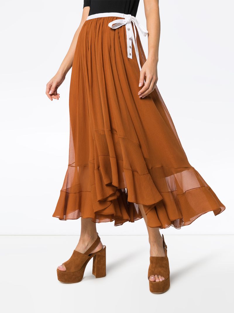 Shop Chloé Silk-mousseline Midi Skirt In Brown