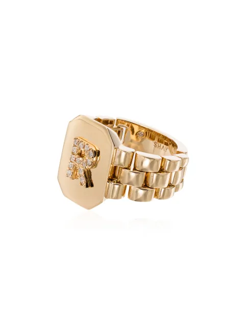 SHAY 18kt yellow gold diamond initial R ring