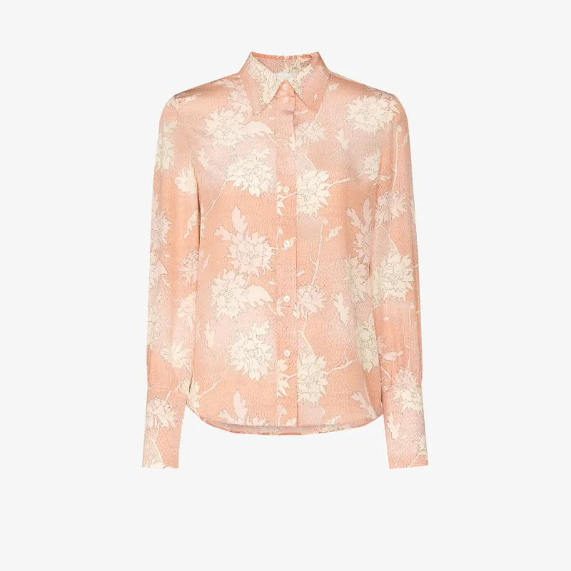 Chloé Womens Pink Floral Print Silk Shirt