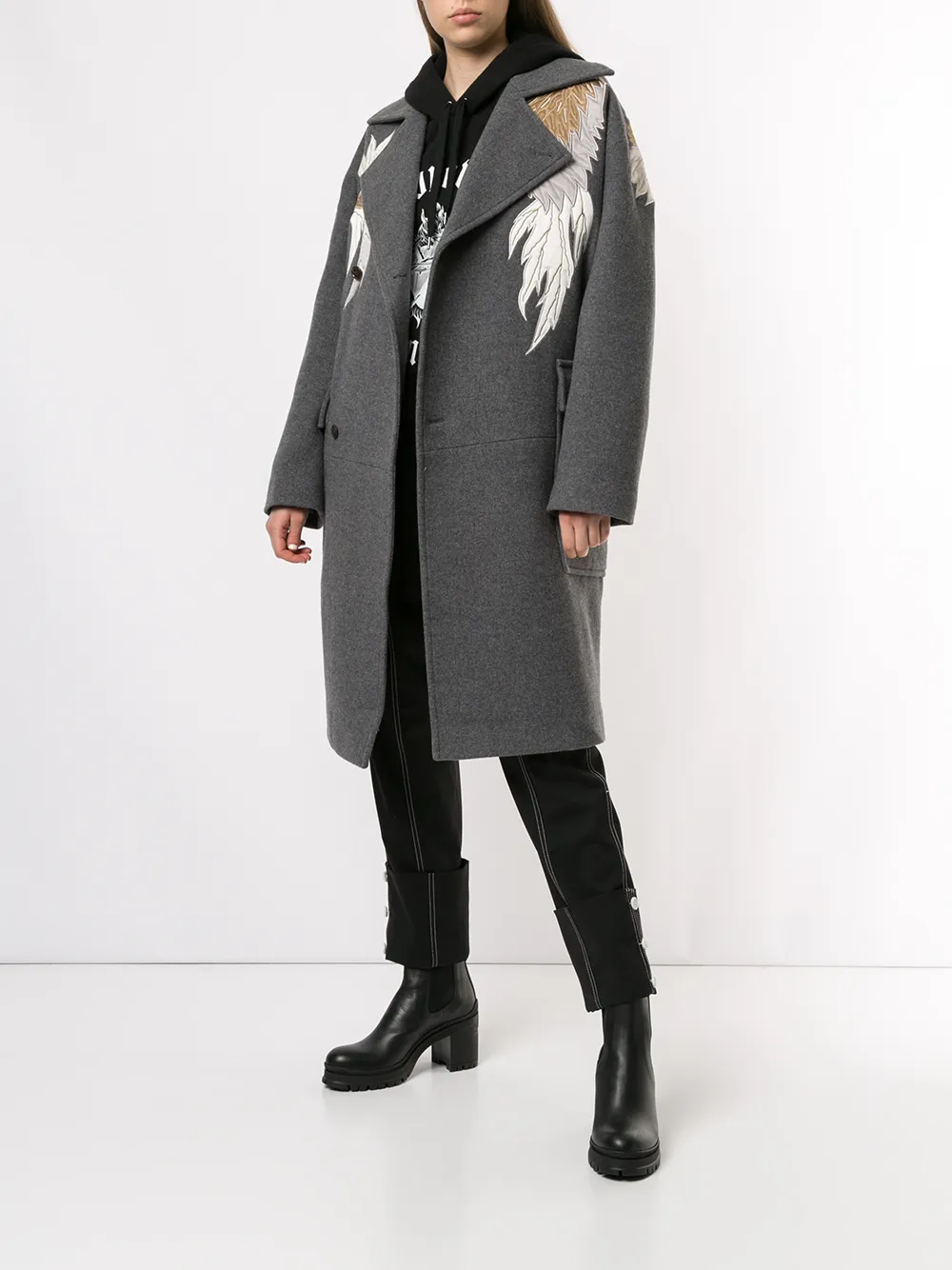  Ports V Oversized Mantel Mit Applikation   Grau 