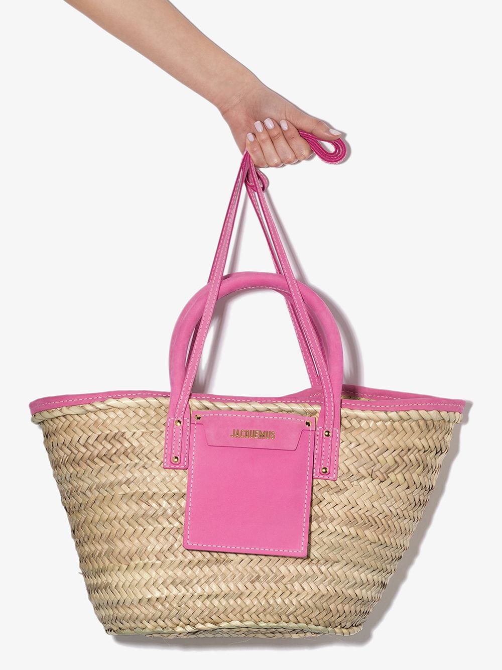 Jacquemus Pink Le Panier Soleil Straw Basket Bag In Neutrals