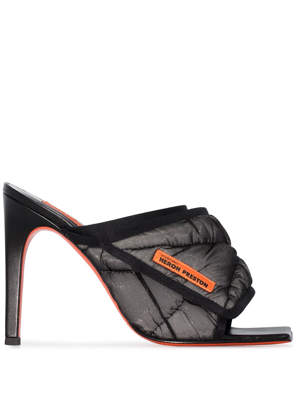 Shop Heron Preston Fluffy 105mm Logo-print Quilted Mules In Black