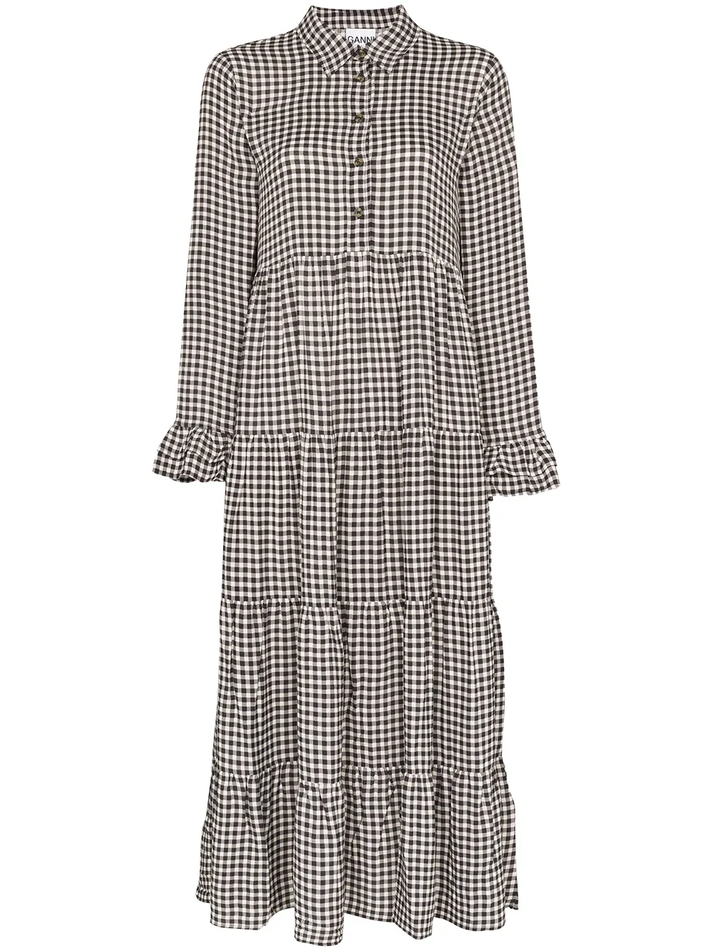 Ganni Dresses GINGHAM LONG SLEEVE SHIRT DRESS