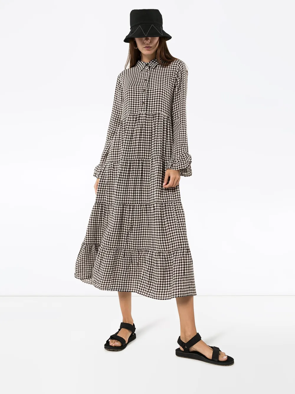 GANNI Gingham Long Sleeve Shirt Dress 