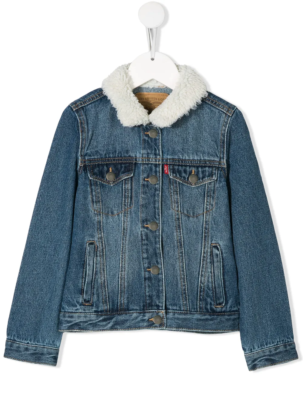 Levis Kids джинсовая куртка с воротником из овчины