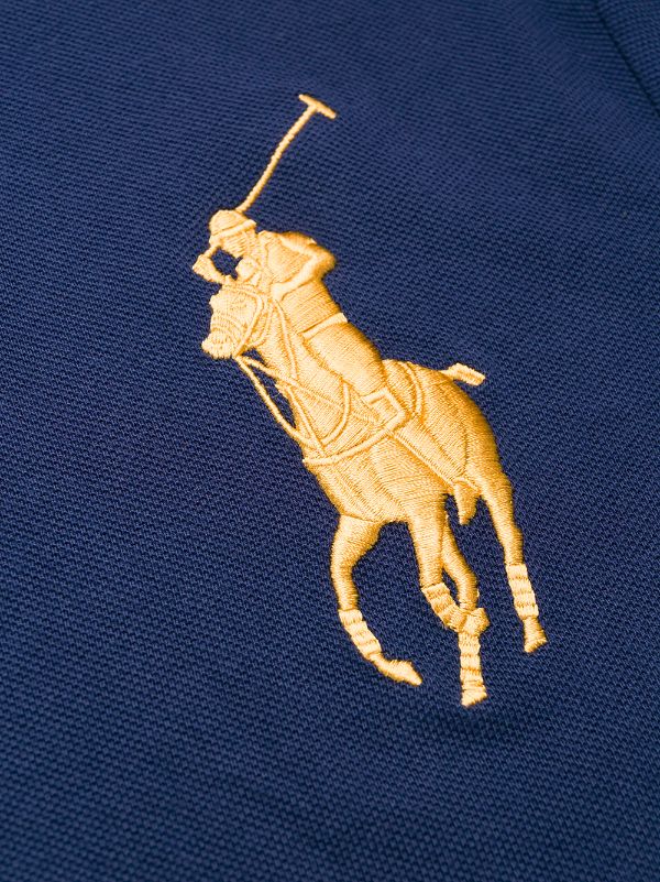 blue polo shirt with yellow horse