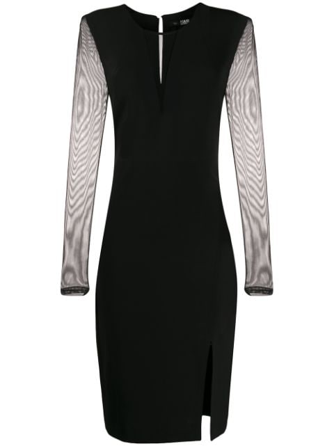 Shop black Karl Lagerfeld mesh-panel fitted dress with Express Delivery ...