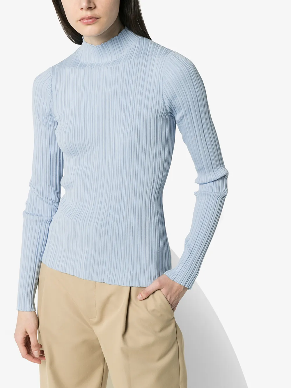 ACNE STUDIOS ACNE STUDIOS BLUE MOCK NECK RIBBED SWEATER,A6014514526367