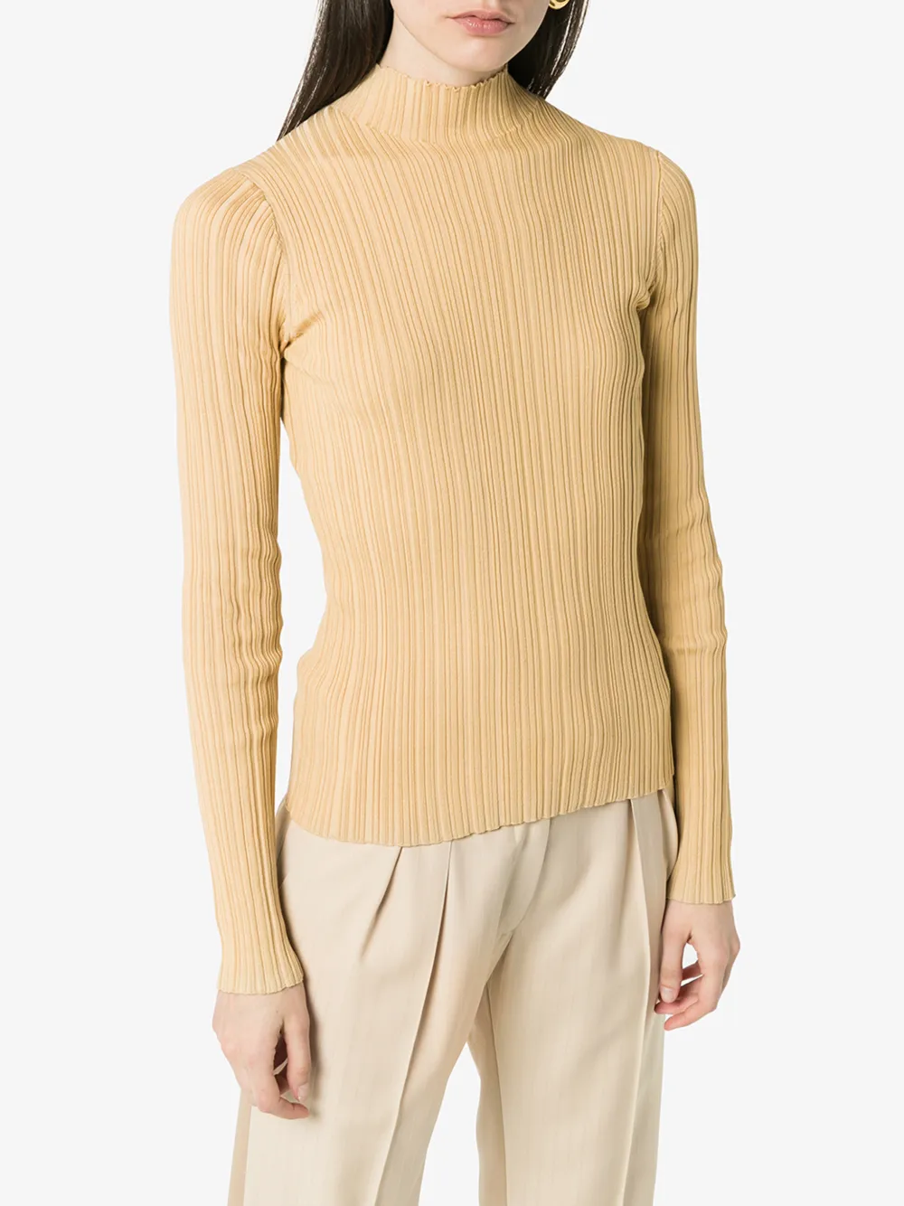 ACNE STUDIOS ACNE STUDIOS BEIGE MOCK NECK RIBBED SWEATER,A6014514526408