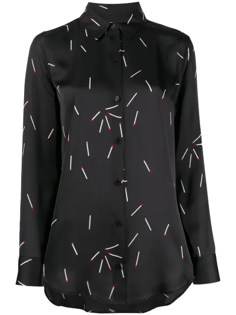 Click to view more detailed imagery on our partner's website Equipment Essential Matchstick Pattern Satin Shirt In True Black Multi