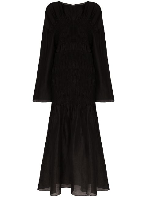 black shirred maxi dress