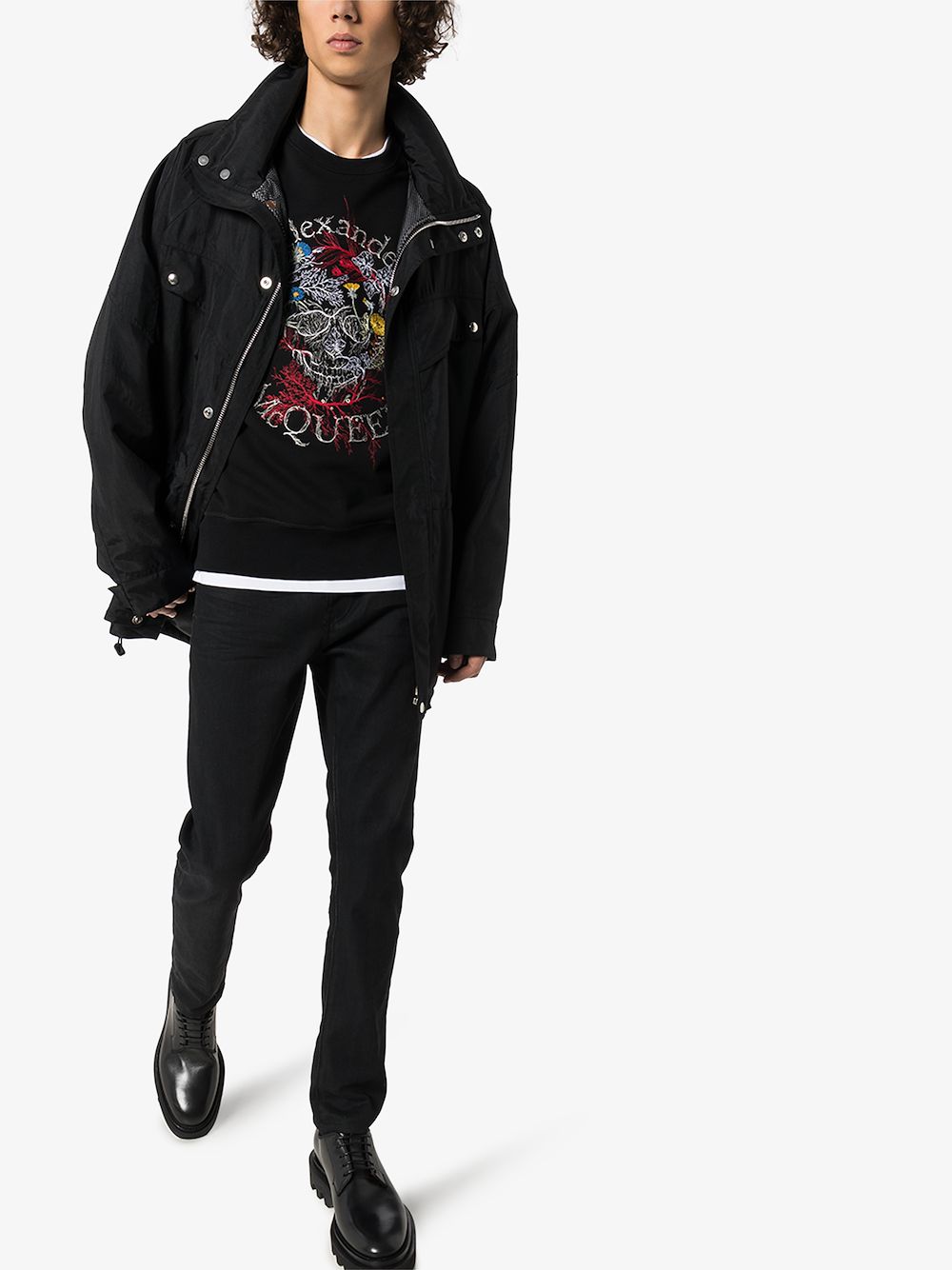 ALEXANDER MCQUEEN ALEXANDER MCQUEEN FLORAL LOGO EMBROIDERED COTTON SWEATSHIRT,599610QOZ7614528090