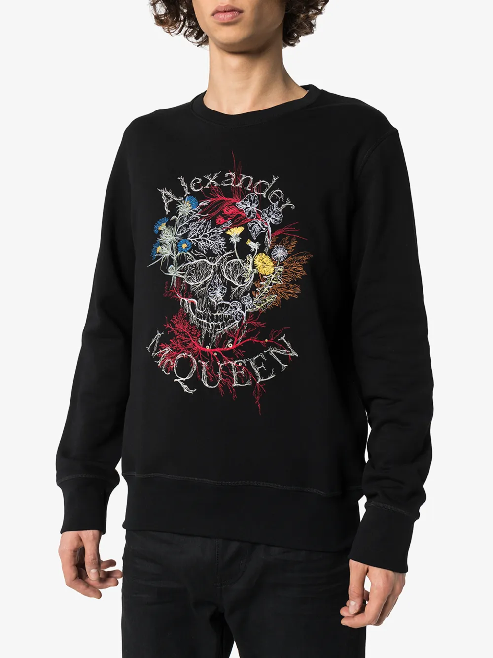 ALEXANDER MCQUEEN ALEXANDER MCQUEEN FLORAL LOGO EMBROIDERED COTTON SWEATSHIRT,599610QOZ7614528090
