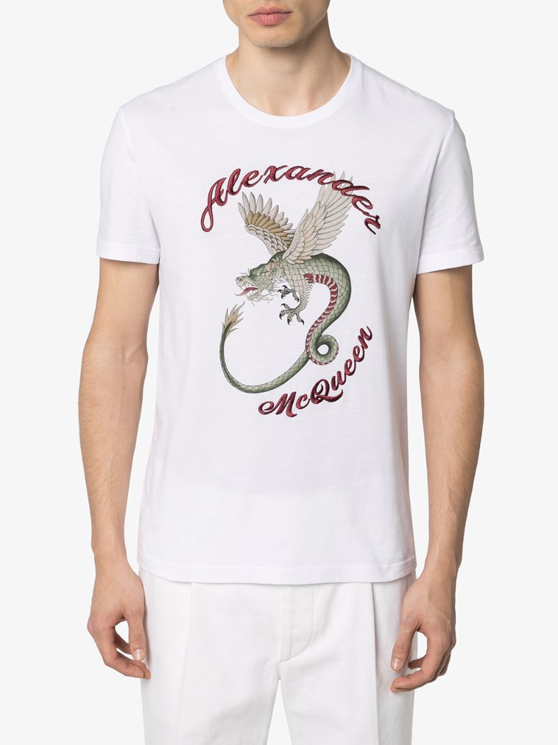 Alexander Mcqueen Logo Embroidered Printed Organic Cotton Jersey T Shirt In White Modesens - alexandercoburn roblox tri blend t shirt