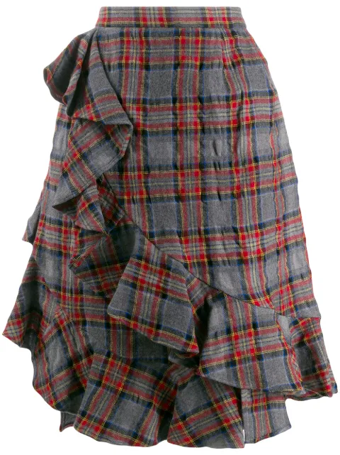 Julien David ruffle trim plaid skirt