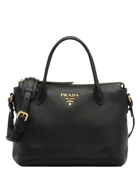 Prada logo plaque tote bag