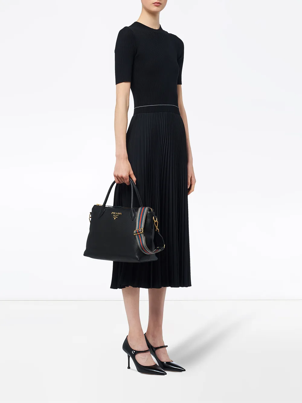 Prada Draagtas met logoplakkaat - Zwart
