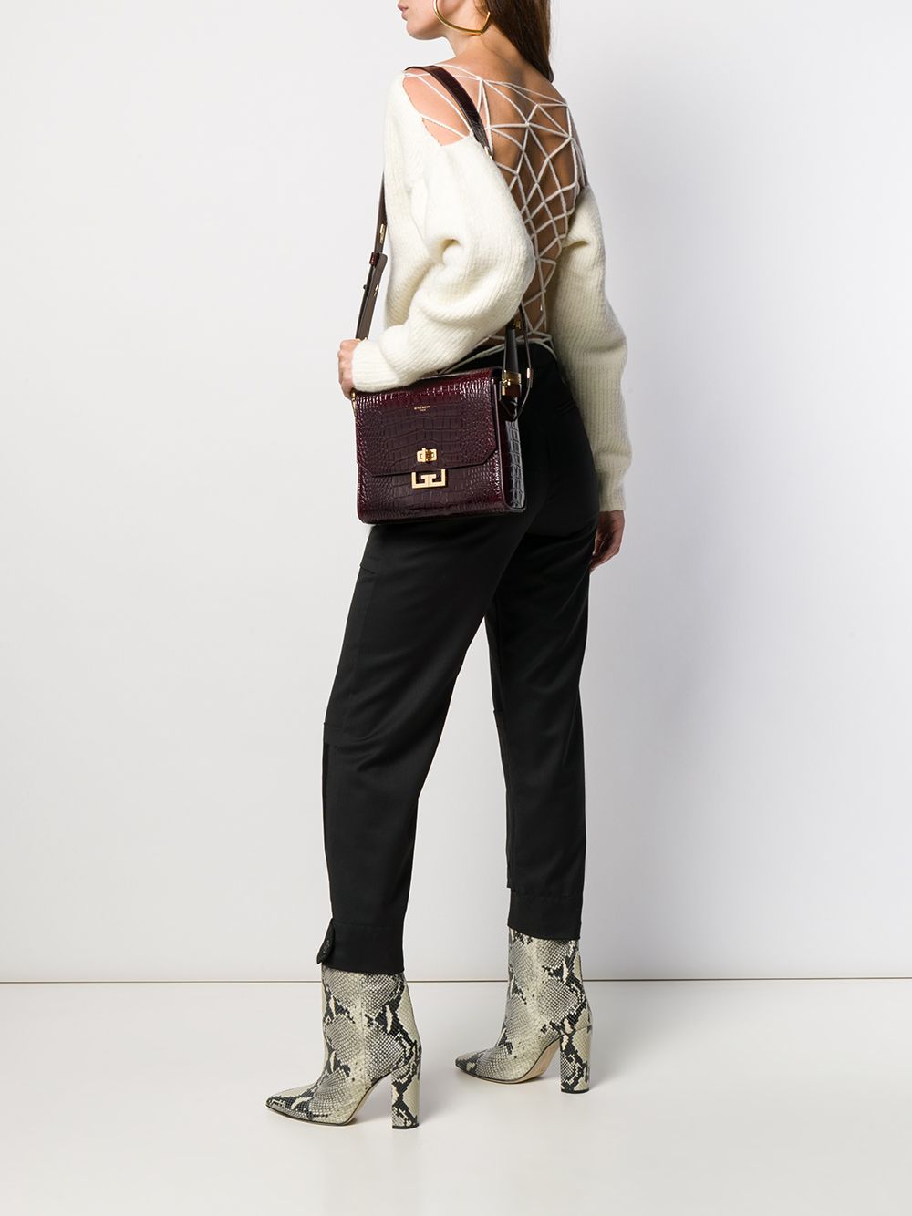 Givenchy Eden Medium Shoulder Bag Grey Crocodile Effect Leather Crossb –  Celebrity Owned