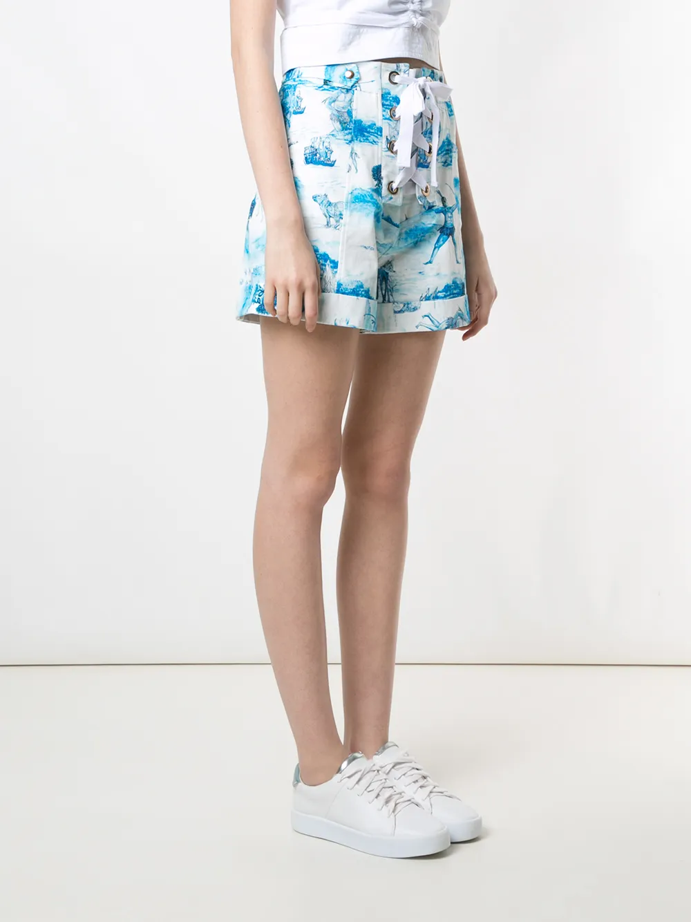 Isolda High Waist Printed Shorts In Blue