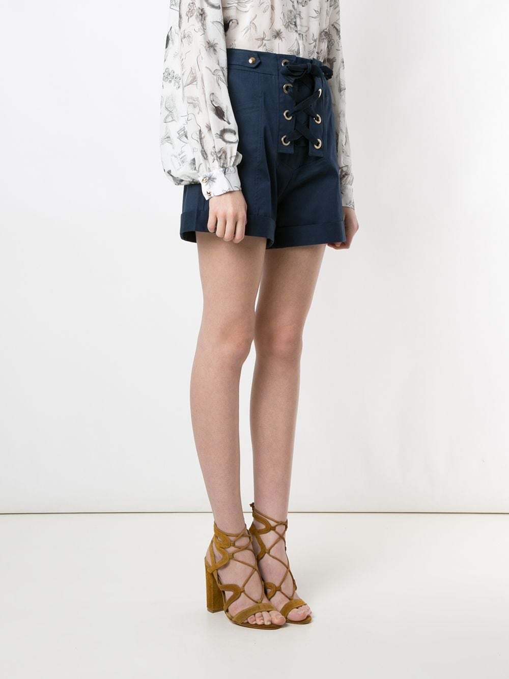 Shop Isolda High-waist Lace-up Fastening Shorts In Blue