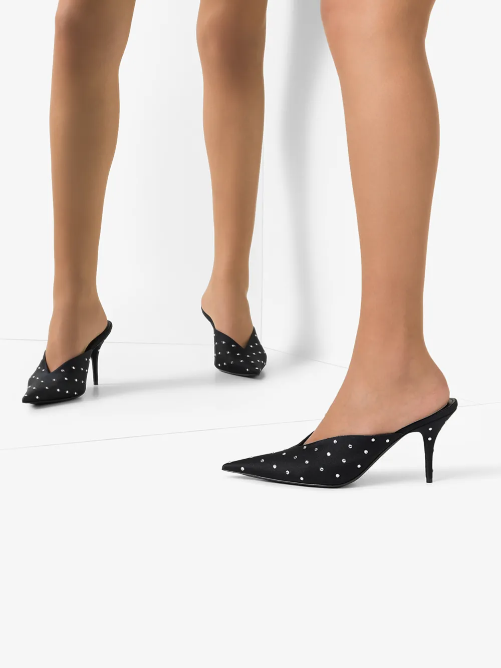 BALENCIAGA BLACK 80 CRYSTAL STUDDED KNIFE PUMPS,589153W04Z614534869
