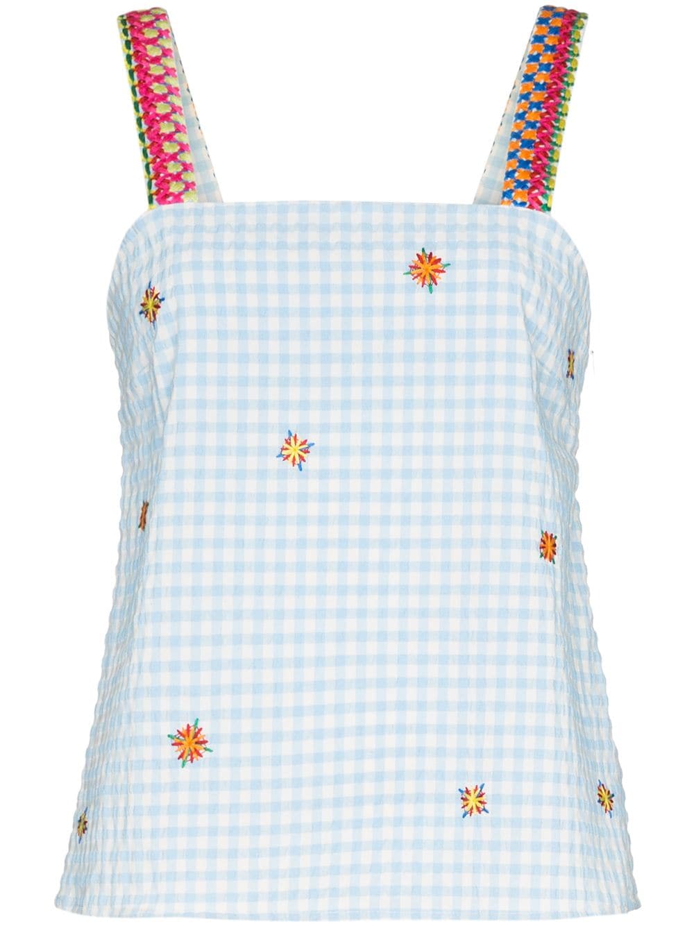 Shop Mira Mikati Embroidered Gingham Top In Blue