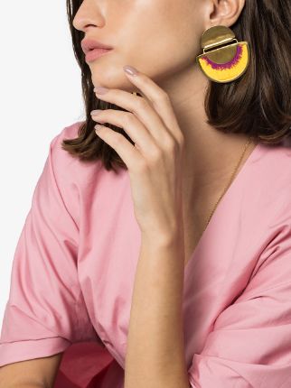 Yellow 24K gold plated silk fringed earrings展示图