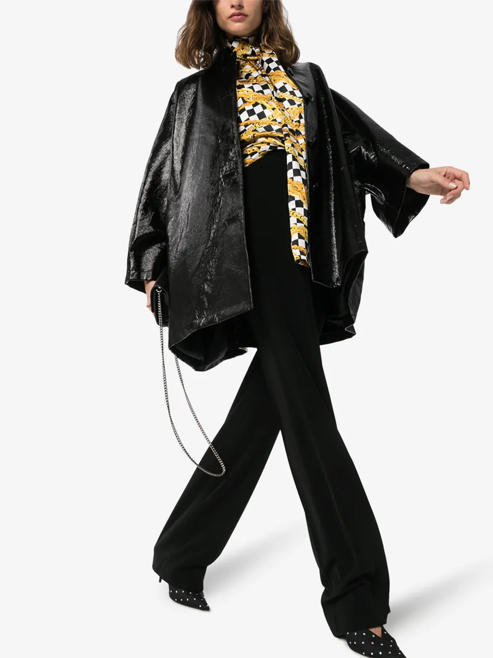 BALENCIAGA FAUX LEATHER OPERA COAT,600147TGW3314535091