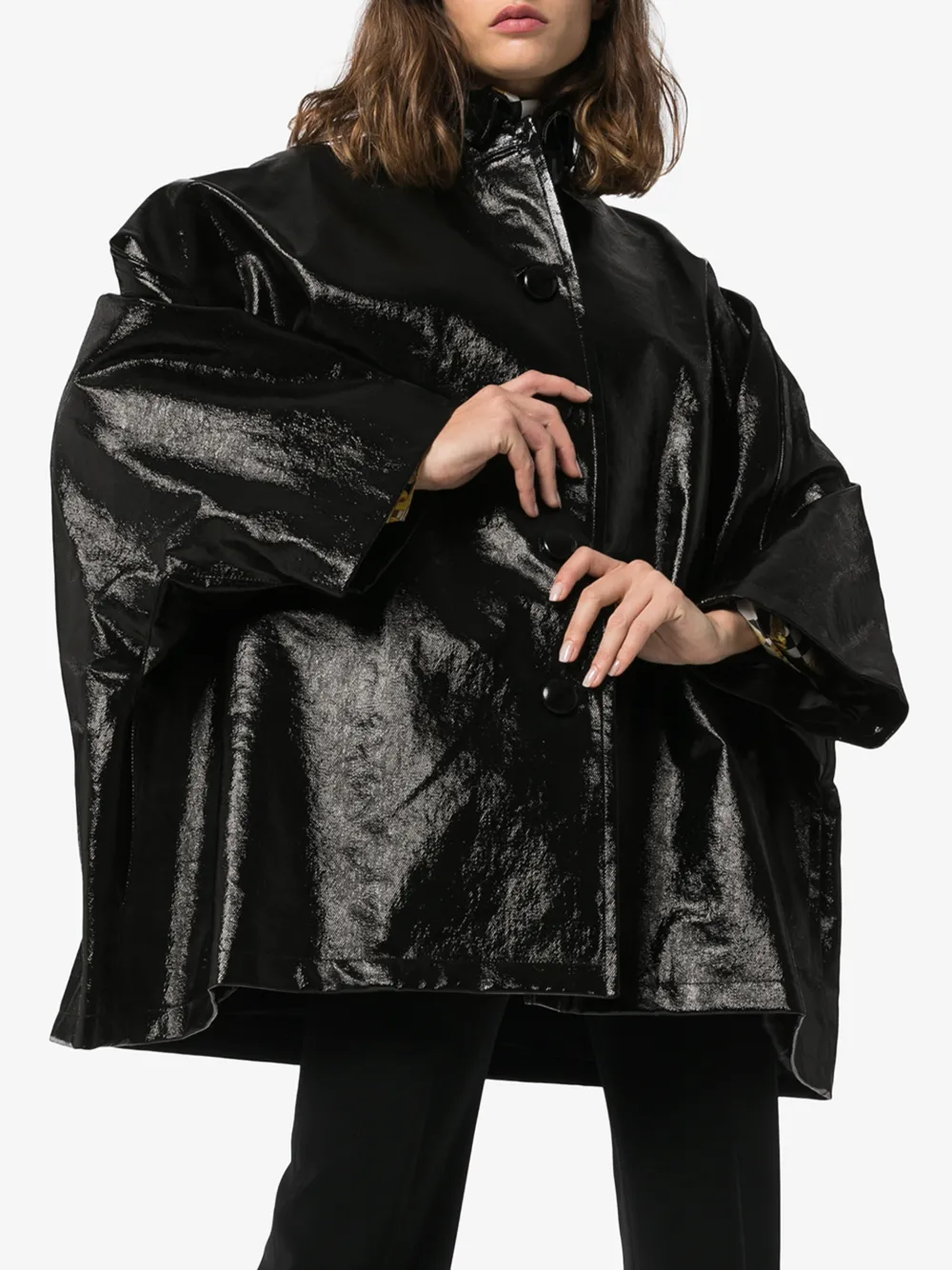 BALENCIAGA FAUX LEATHER OPERA COAT,600147TGW3314535091