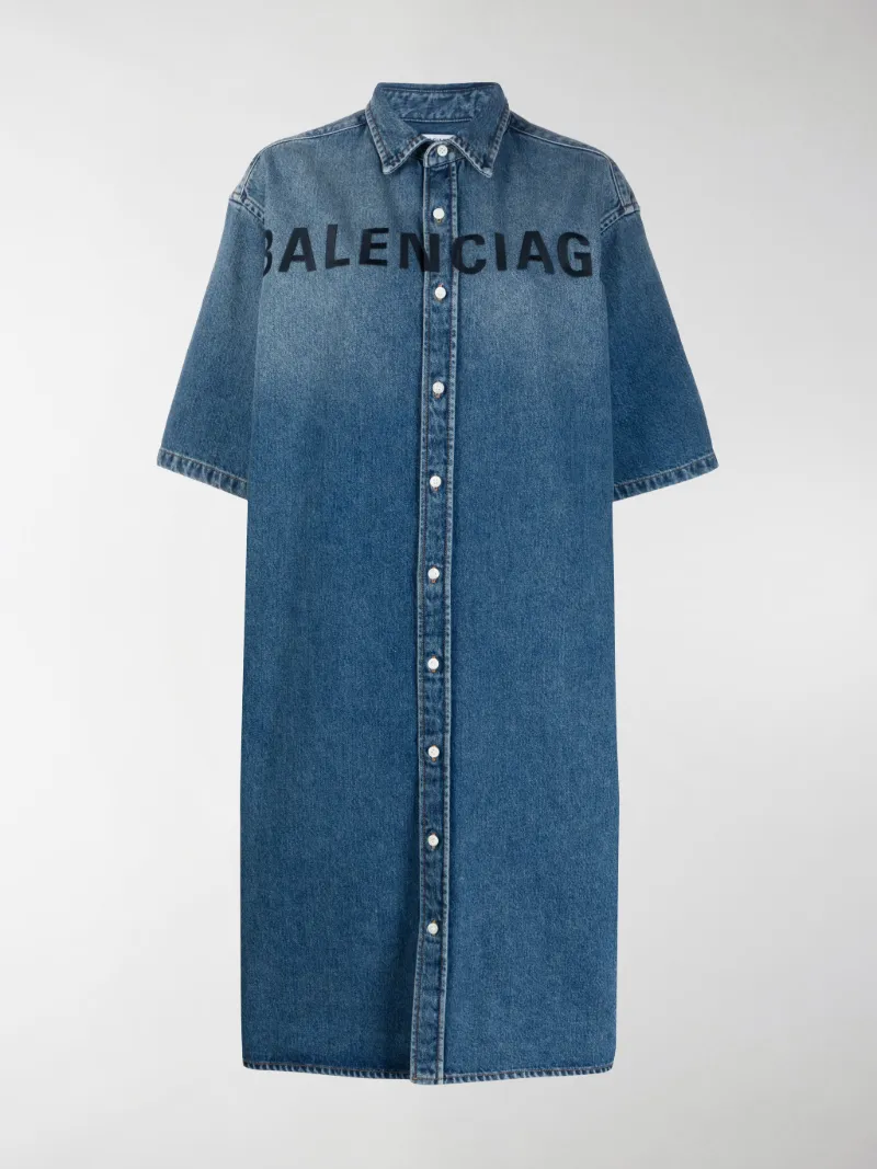 Balenciaga logo print denim shirt dress 