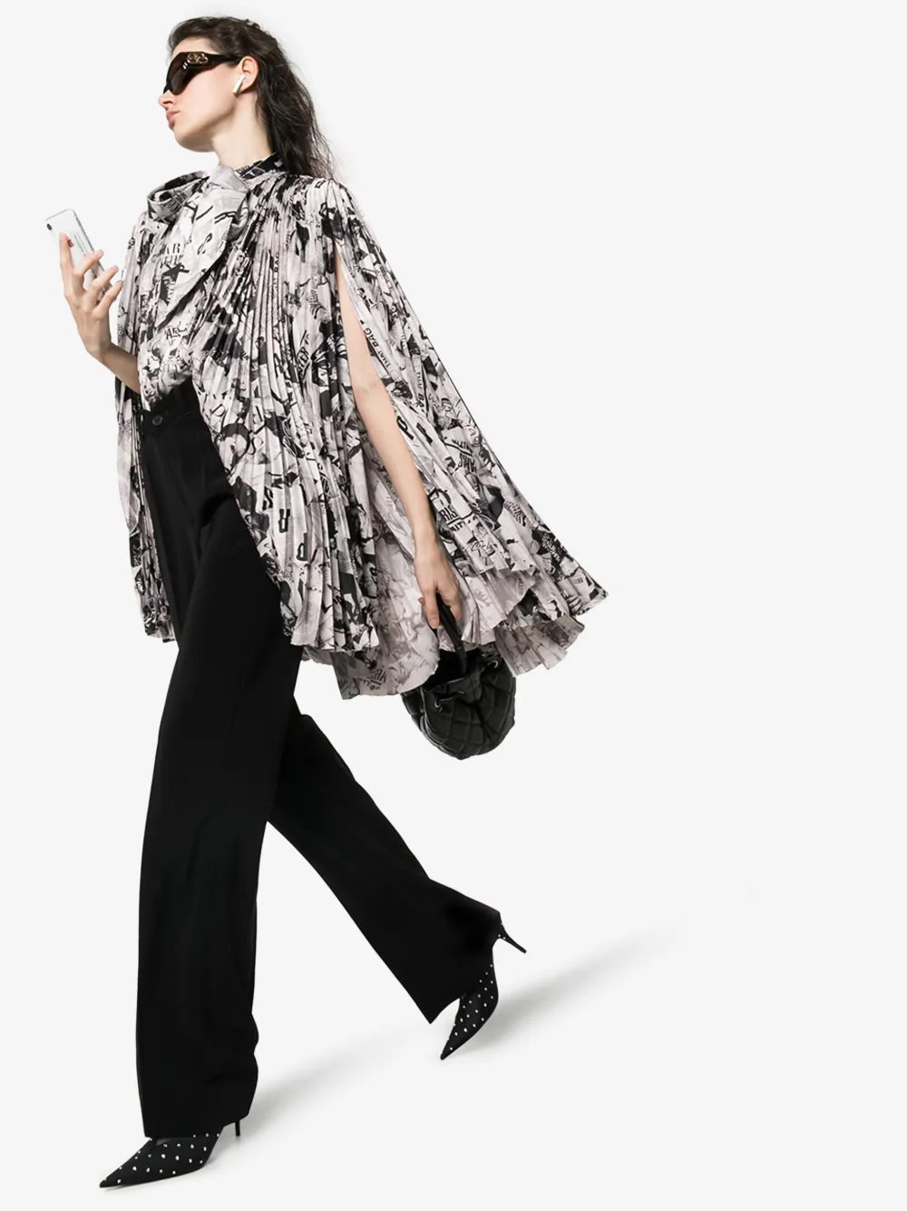 BALENCIAGA MAGAZINE PRINT PLEATED MINI DRESS,601106TGL2314535148