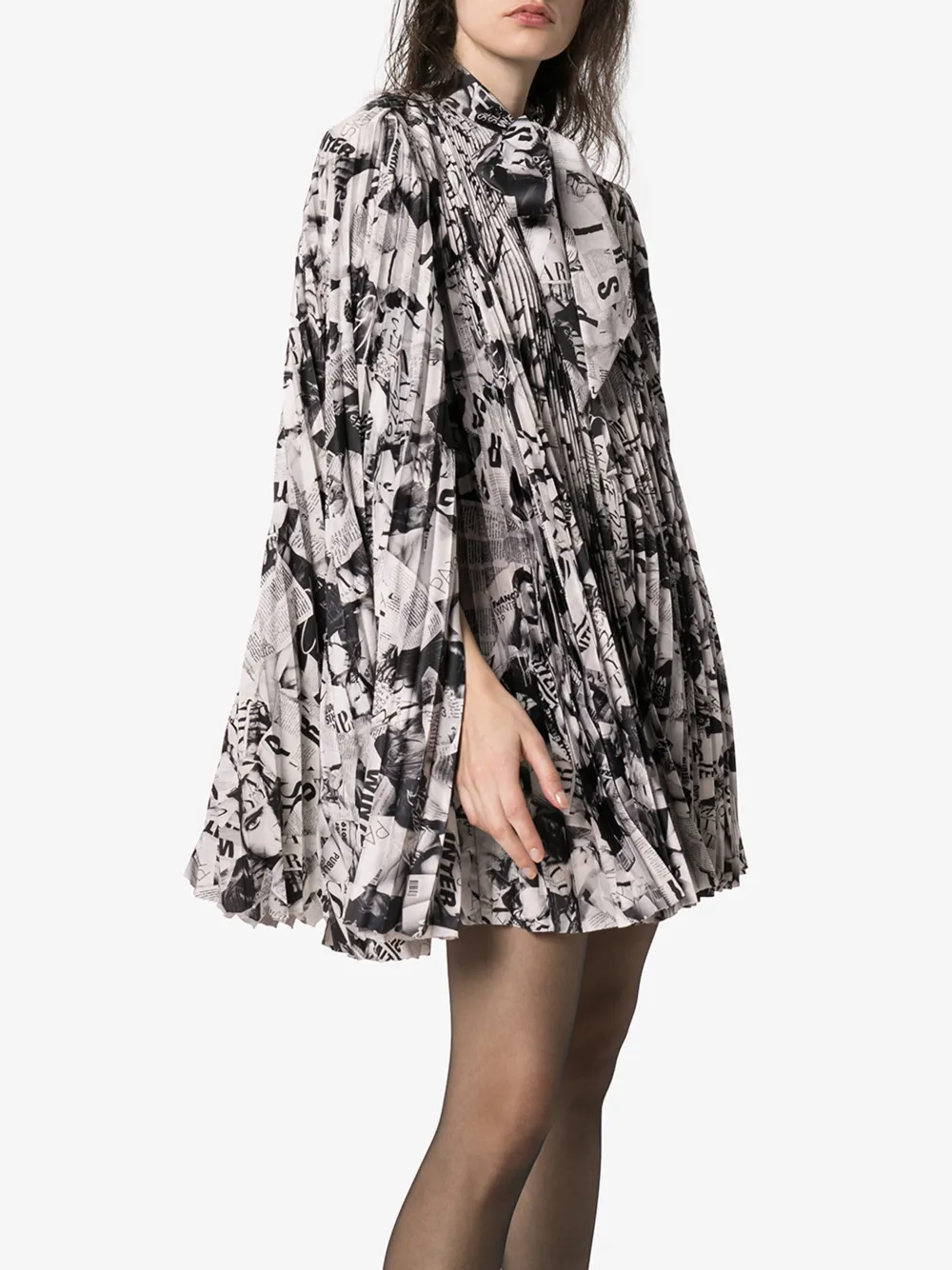 BALENCIAGA MAGAZINE PRINT PLEATED MINI DRESS,601106TGL2314535148
