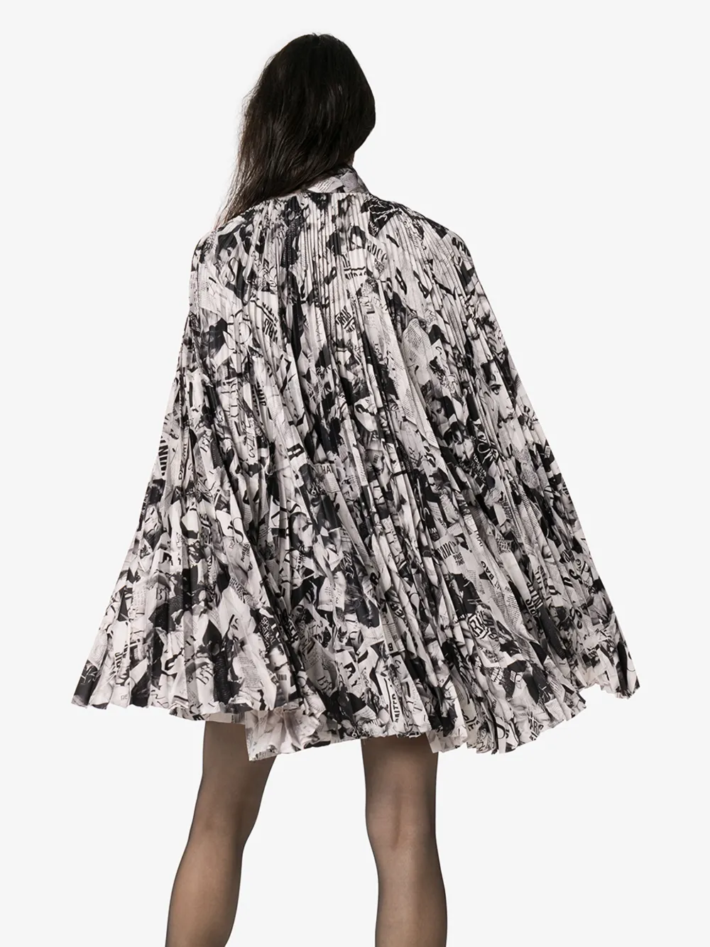 BALENCIAGA MAGAZINE PRINT PLEATED MINI DRESS,601106TGL2314535148