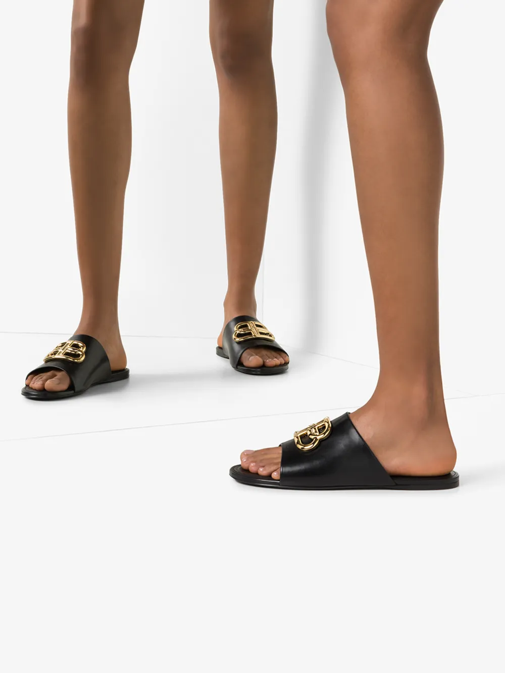 BALENCIAGA BALENCIAGA WOMENS BLACK BB LOGO LEATHER SANDALS,604061WA8F914535182