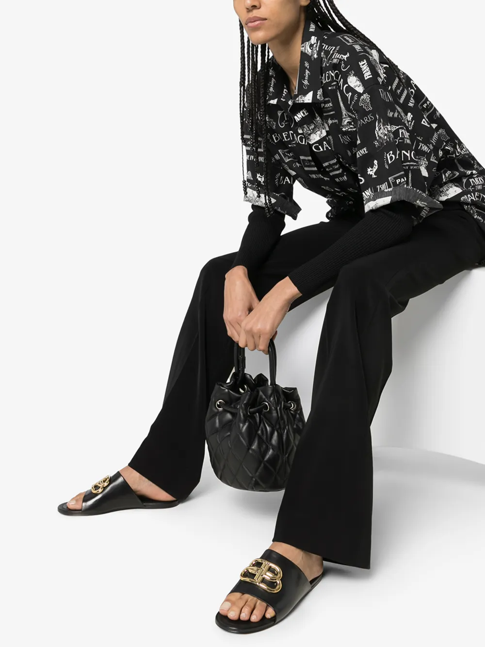 BALENCIAGA BALENCIAGA WOMENS BLACK BB LOGO LEATHER SANDALS,604061WA8F914535182
