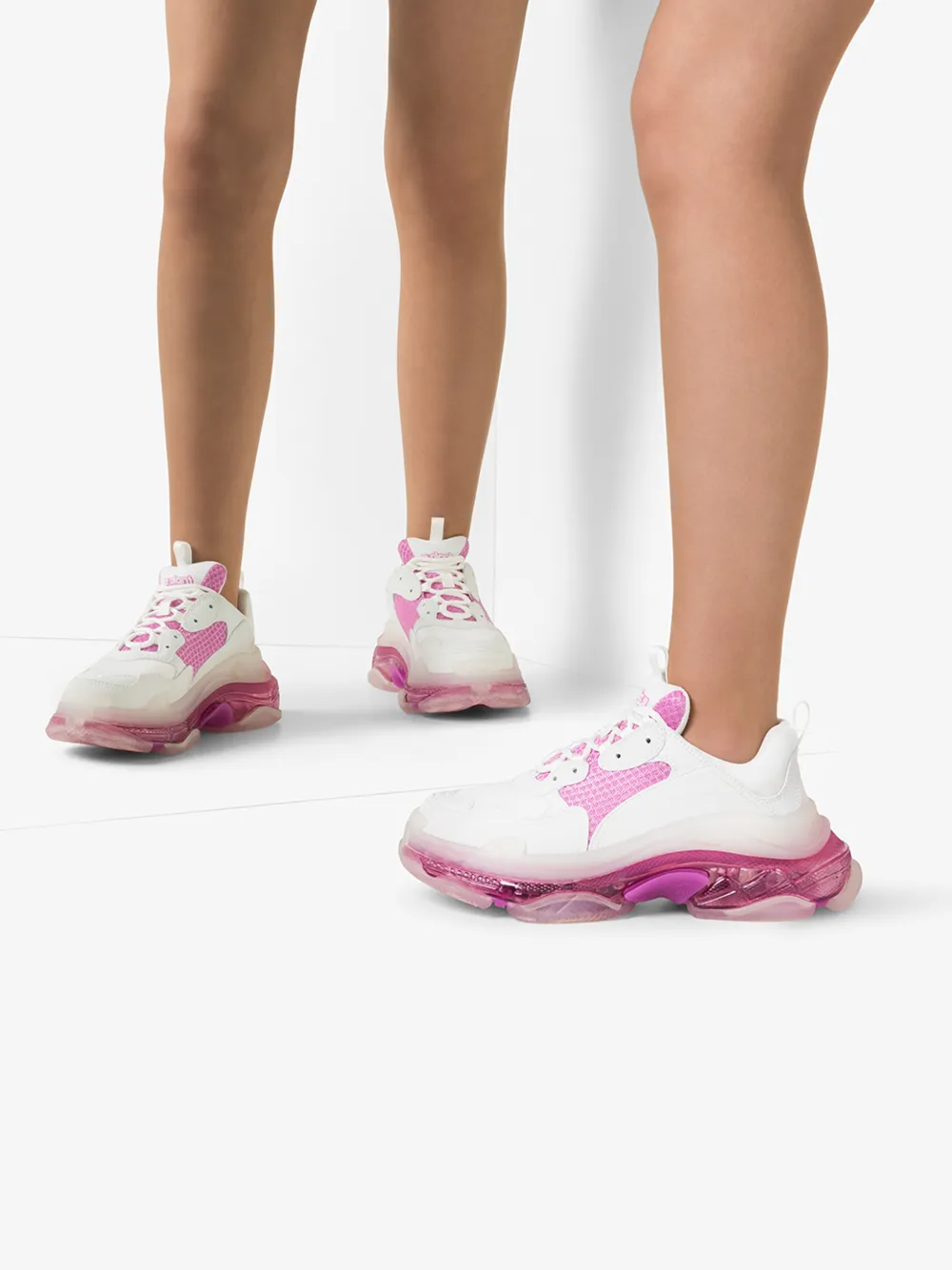 BALENCIAGA BALENCIAGA WHITE AND PINK TRIPLE S CLEAR SOLE SNEAKERS,544351W09ON14535299