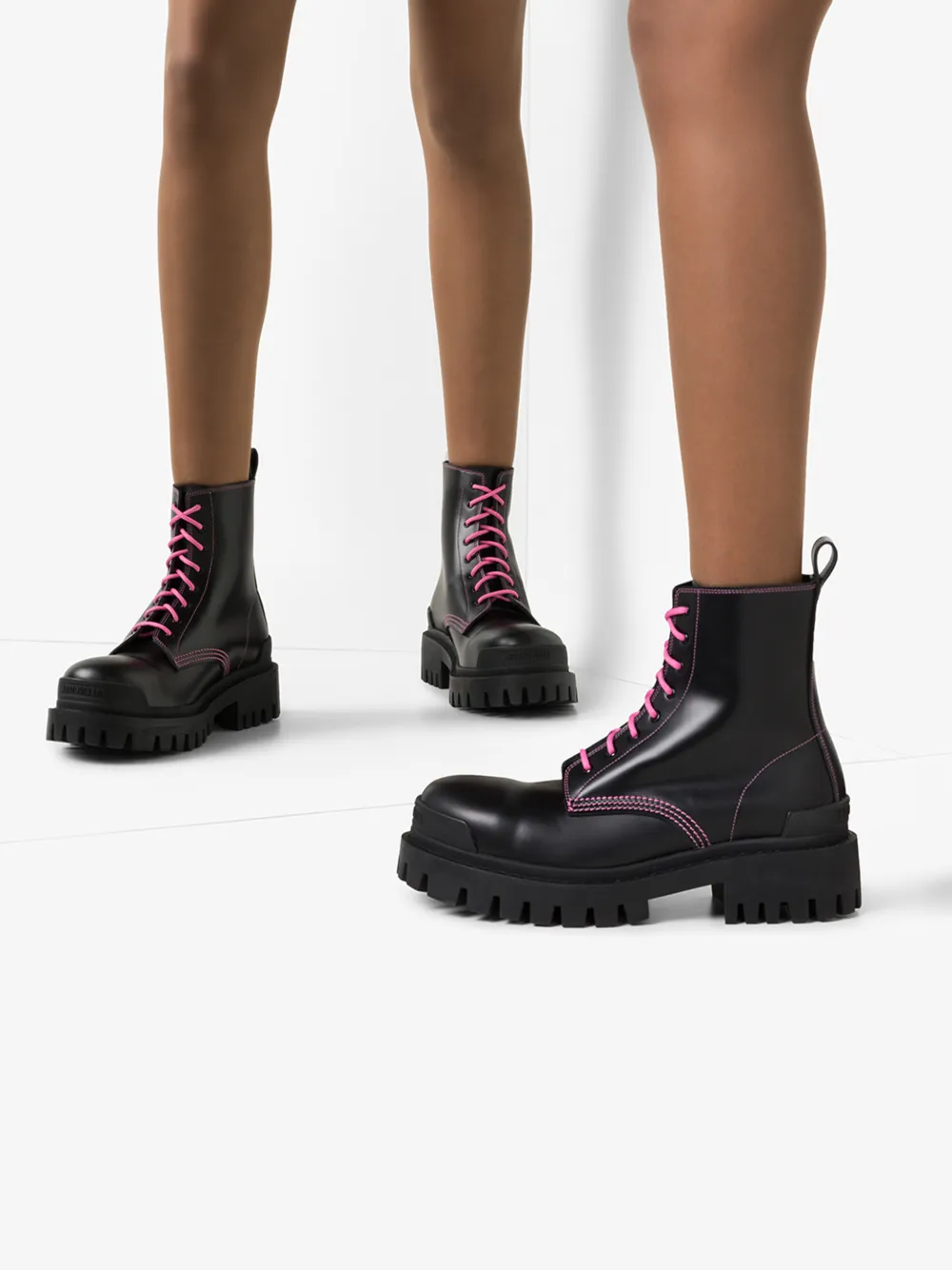 BALENCIAGA BALENCIAGA BLACK LACE-UP SILK LEATHER ANKLE BOOTS,590974WA96414535300