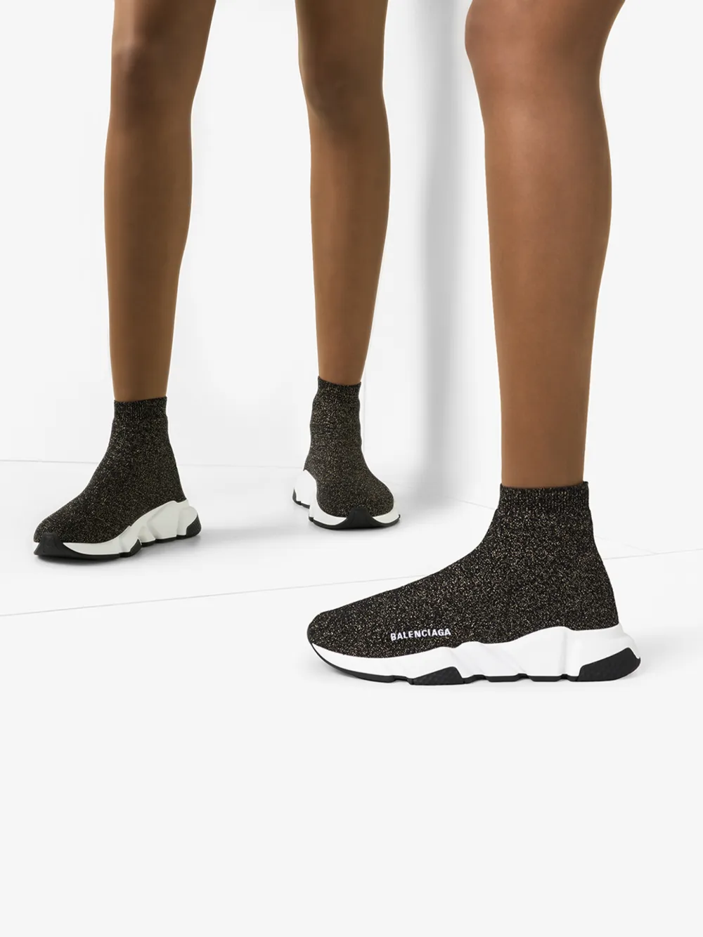 BALENCIAGA BLACK SPEED METALLIC SOCK SNEAKERS,593698W1V9114535358