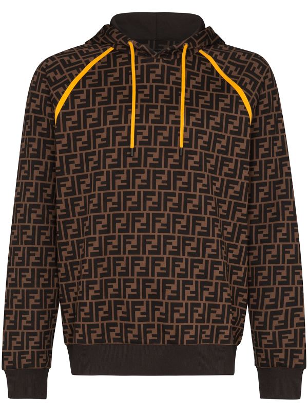 Shop brown Fendi FF logo print hoodie 