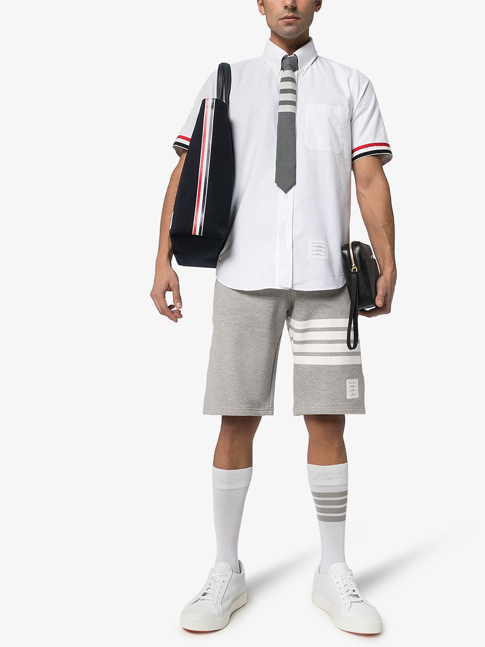 Thom Browne Striped Track Shorts In Grey