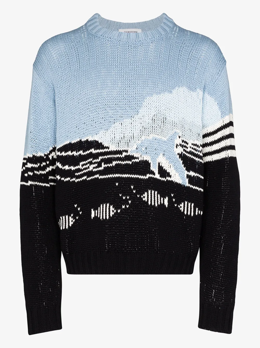 THOM BROWNE THOM BROWNE MENS BLUE DOLPHIN SCENE COTTON SWEATER,MKA274A0021914535446