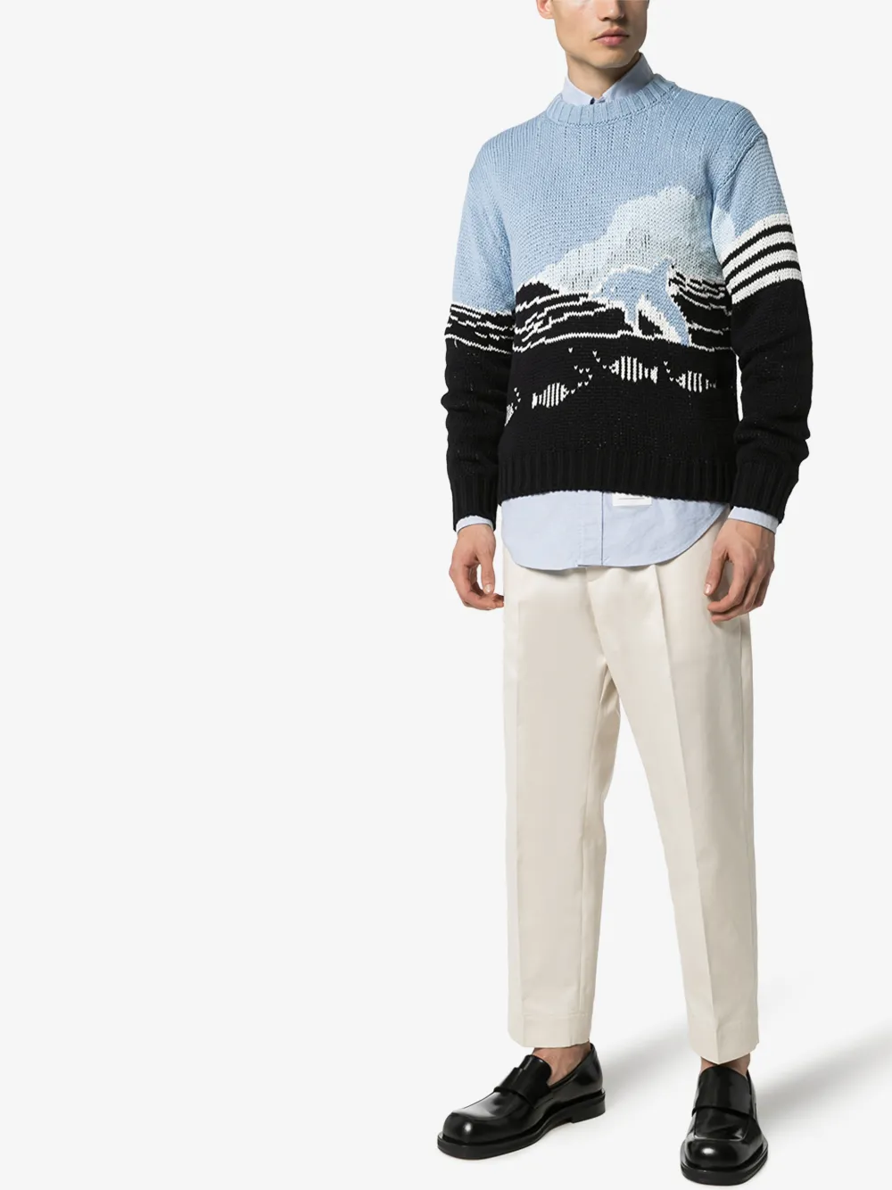 THOM BROWNE THOM BROWNE MENS BLUE DOLPHIN SCENE COTTON SWEATER,MKA274A0021914535446