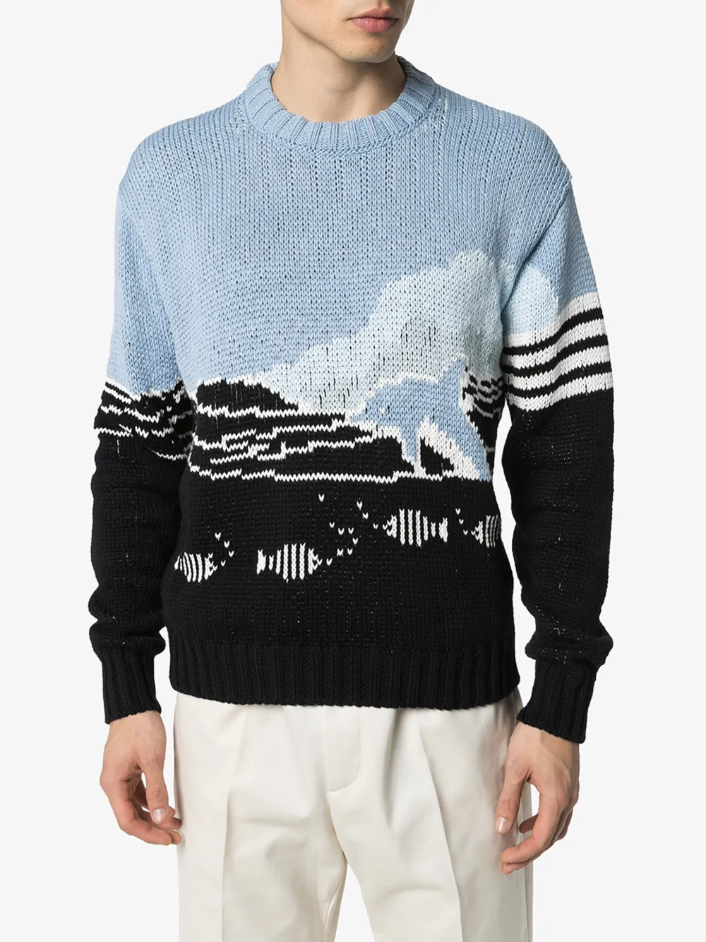 THOM BROWNE THOM BROWNE MENS BLUE DOLPHIN SCENE COTTON SWEATER,MKA274A0021914535446