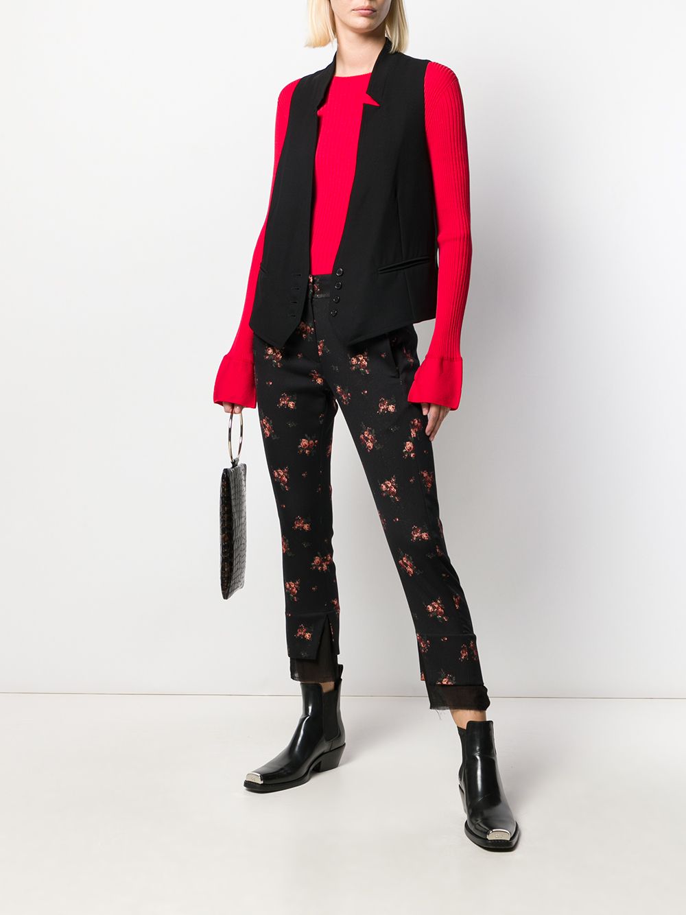 Shop Ann Demeulemeester Floral Print Cropped Trousers In Black