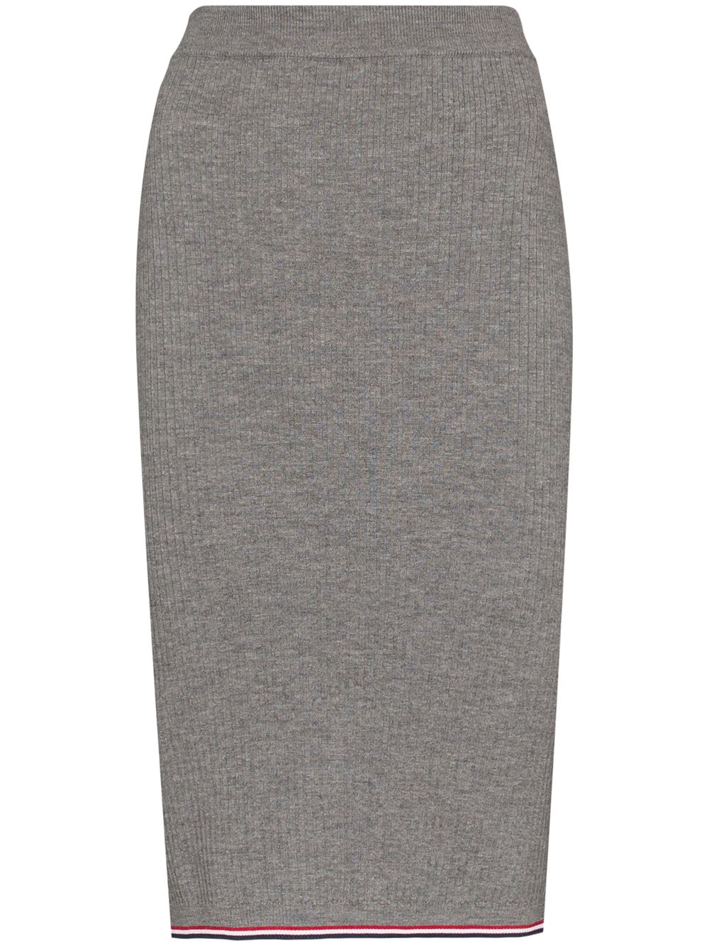 Shop Thom Browne Rwb-trim Ribbed Pencil Skirt In Grey