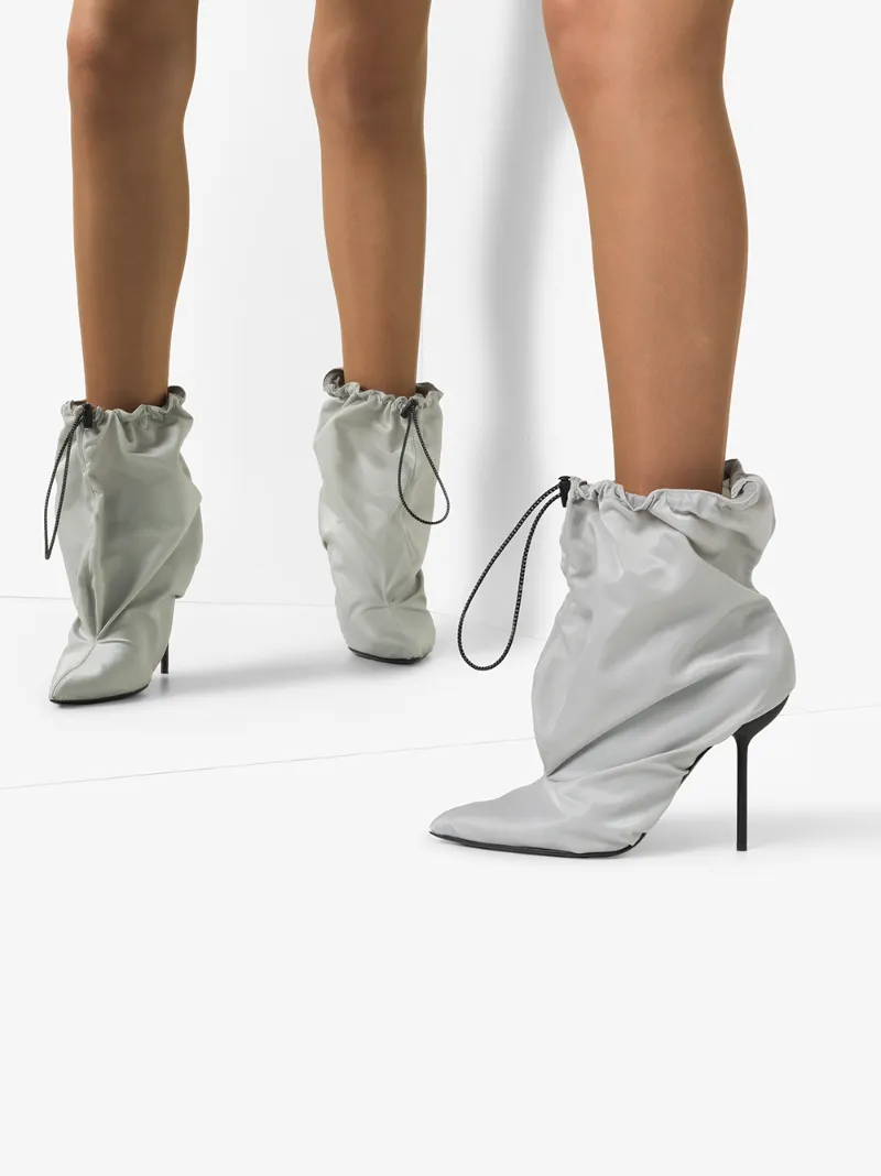 Ben Taverniti Unravel Project Grey 100 Drawstring Ankle Boots In Grey