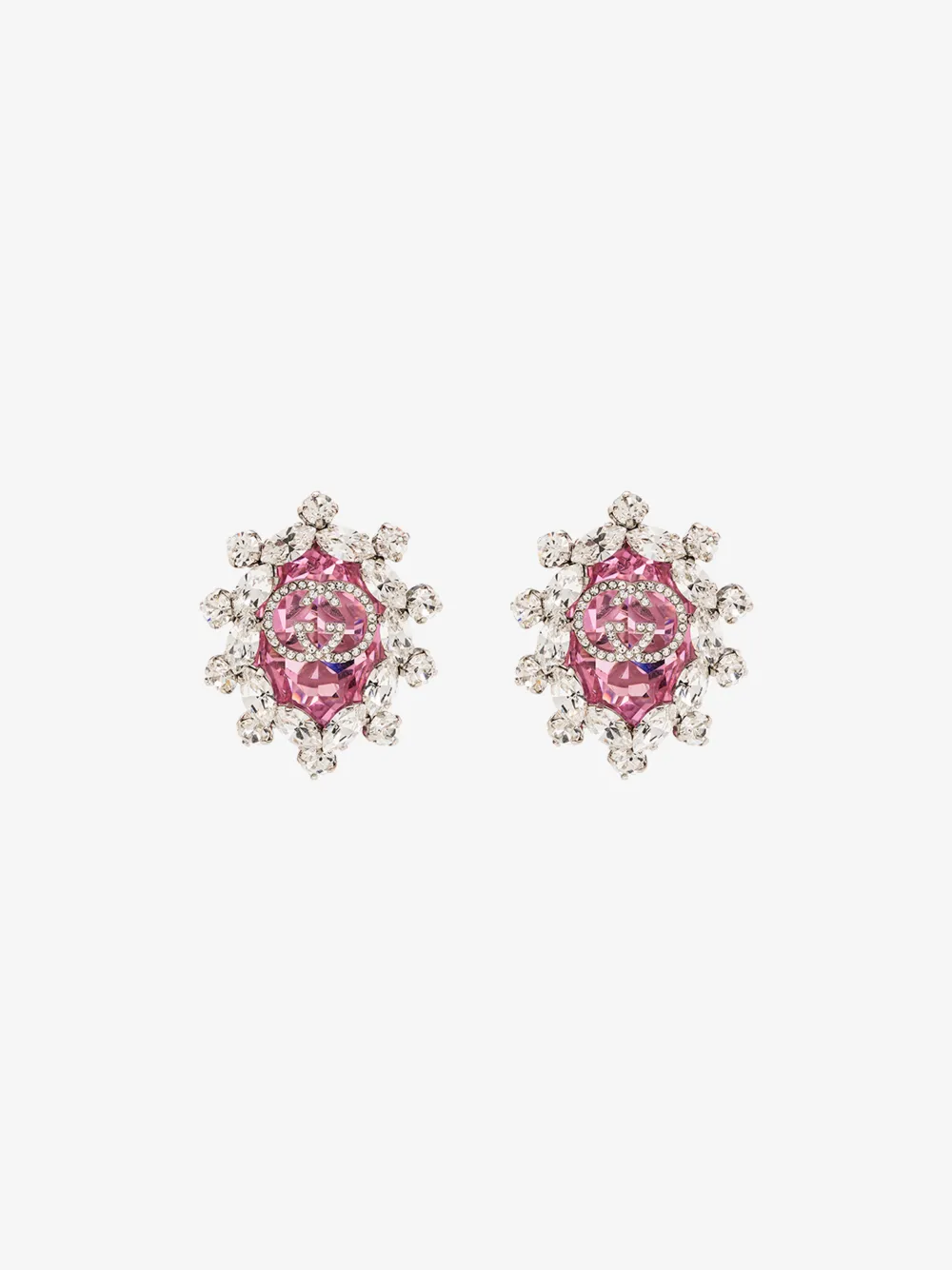 GUCCI PINK CRYSTAL GG LOGO CLIP ON EARRINGS,608502I476914539898