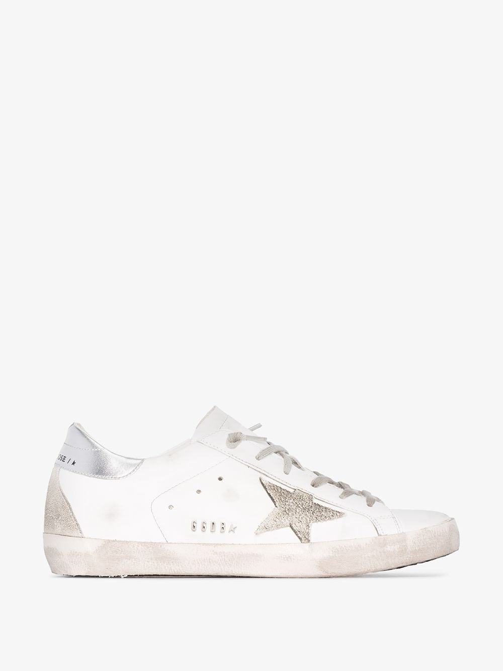 GOLDEN GOOSE WHITE AND SILVER SUPERSTAR LEATHER SNEAKERS,GCOWS590W7714539900